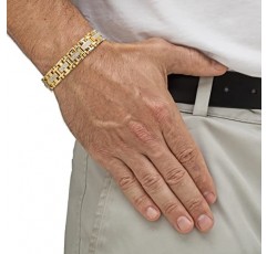 PalmBeach 남성용 옐로우 골드 도금 정품 다이아몬드 액센트 링크 팔찌(14mm), 박스 걸쇠, 8.5인치