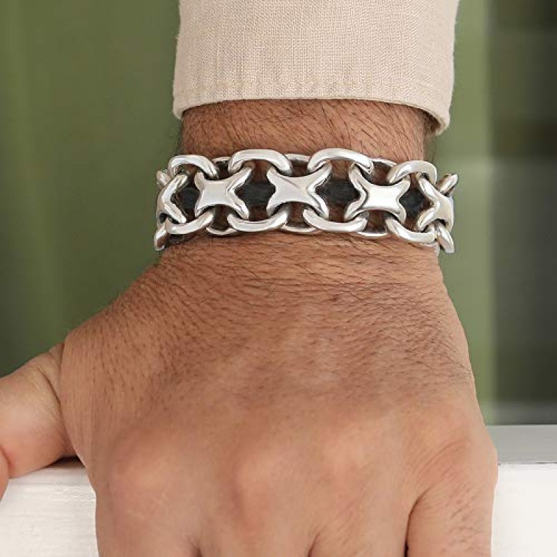 VY JEWELRY X 바이커 - 남성용 헤비 솔리드 925 스털링 실버 팔찌 폭 15/20mm - 길이 7