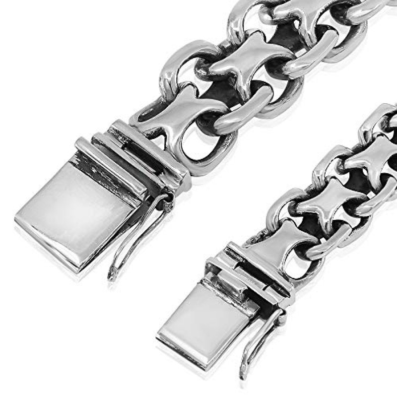 VY JEWELRY X 바이커 - 남성용 헤비 솔리드 925 스털링 실버 팔찌 폭 15/20mm - 길이 7