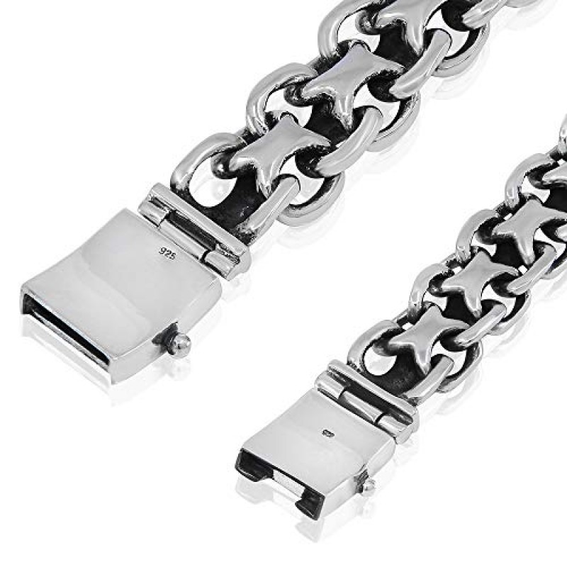 VY JEWELRY X 바이커 - 남성용 헤비 솔리드 925 스털링 실버 팔찌 폭 15/20mm - 길이 7