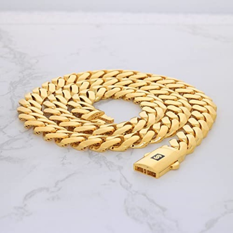 Nuragold 14k 옐로우 골드 11mm 로얄 모나코 마이애미 쿠바 링크 체인 팔찌, 남성용 주얼리 팬시 박스 걸쇠 8