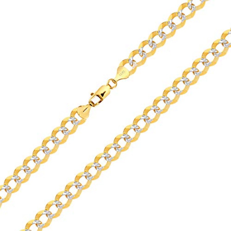 Nuragold 14k 옐로우 골드 솔리드 10mm 쿠바 체인 커브 링크 다이아몬드 컷 포장 투톤 팔찌, 남성용 주얼리 8