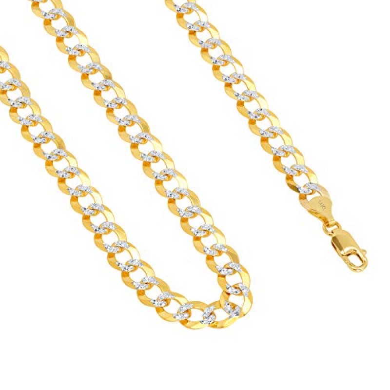 Nuragold 14k 옐로우 골드 솔리드 10mm 쿠바 체인 커브 링크 다이아몬드 컷 포장 투톤 팔찌, 남성용 주얼리 8