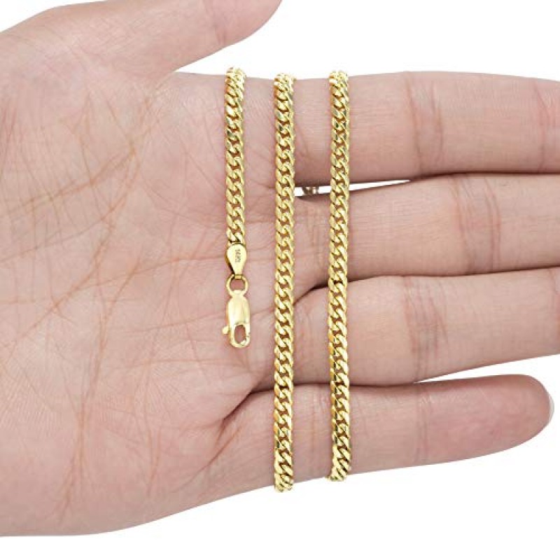 Nuragold 14k 옐로우 골드 3.5mm 솔리드 마이애미 쿠바 링크 체인 팔찌, 남성 여성 주얼리 7