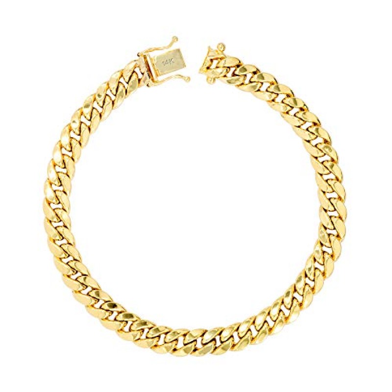 Nuragold 14k 옐로우 골드 6.5mm 마이애미 쿠바 링크 체인 팔찌, 남성용 여성용 보석함 걸쇠 7
