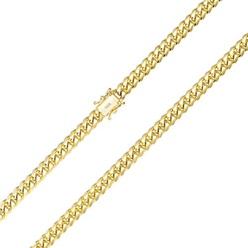 Nuragold 14k 옐로우 골드 6mm 솔리드 마이애미 쿠바 링크 체인 팔찌, 남성용 보석함 걸쇠 7