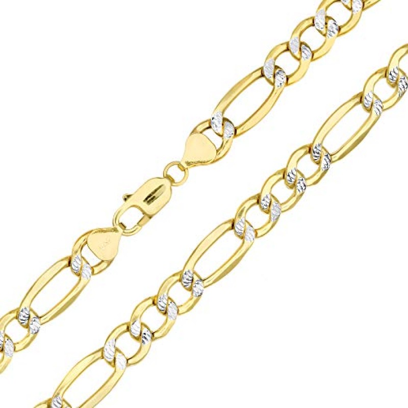 Nuragold 10k 옐로우 골드 솔리드 10mm 피가로 체인 링크 다이아몬드 컷 포장 투톤 팔찌, 남성 주얼리 8