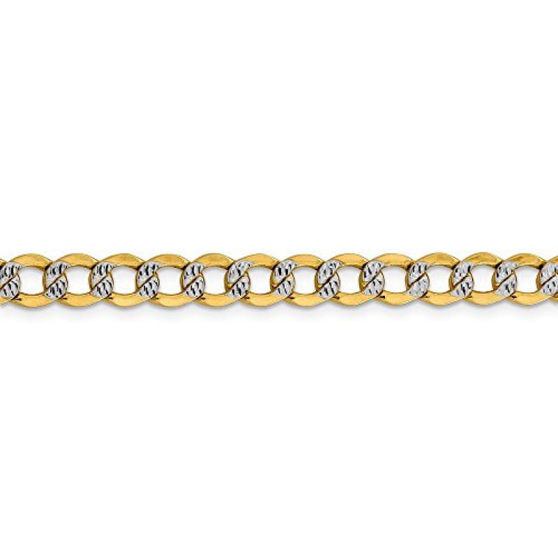 Sonia Jewels 14k 화이트 및 옐로우 골드 투톤 6.75mm 파베 커브 쿠바 체인 목걸이 - 안전한 랍스터 잠금 걸쇠 포함