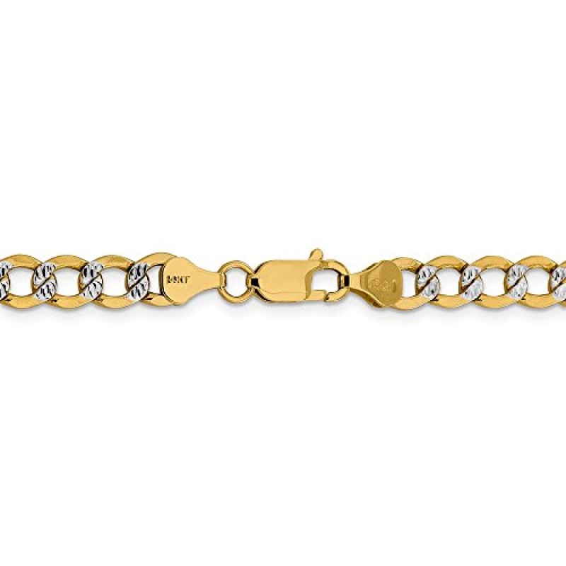 Sonia Jewels 14k 화이트 및 옐로우 골드 투톤 6.75mm 파베 커브 쿠바 체인 목걸이 - 안전한 랍스터 잠금 걸쇠 포함