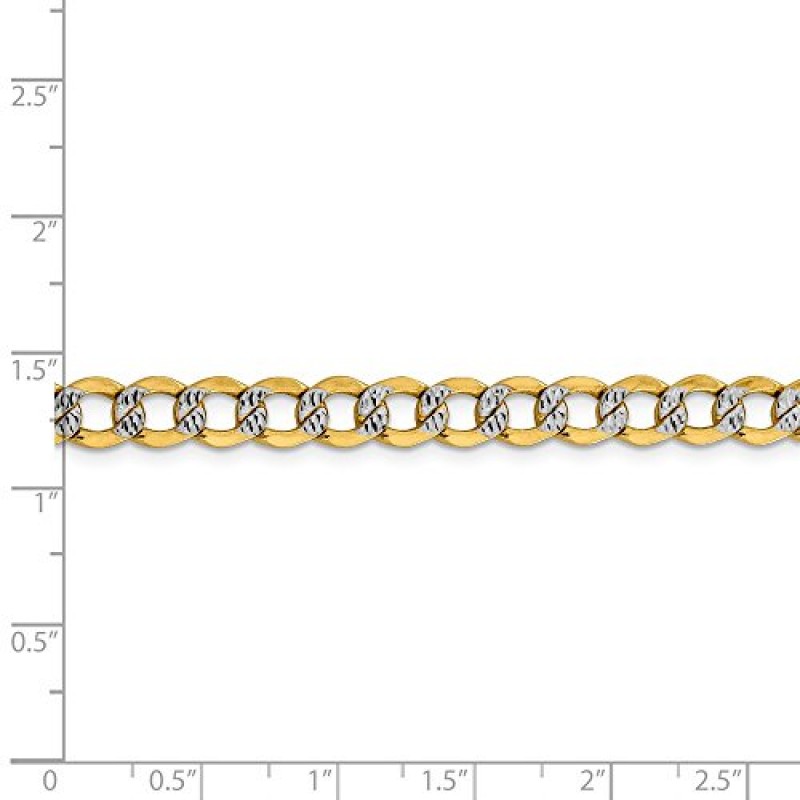 Sonia Jewels 14k 화이트 및 옐로우 골드 투톤 6.75mm 파베 커브 쿠바 체인 목걸이 - 안전한 랍스터 잠금 걸쇠 포함