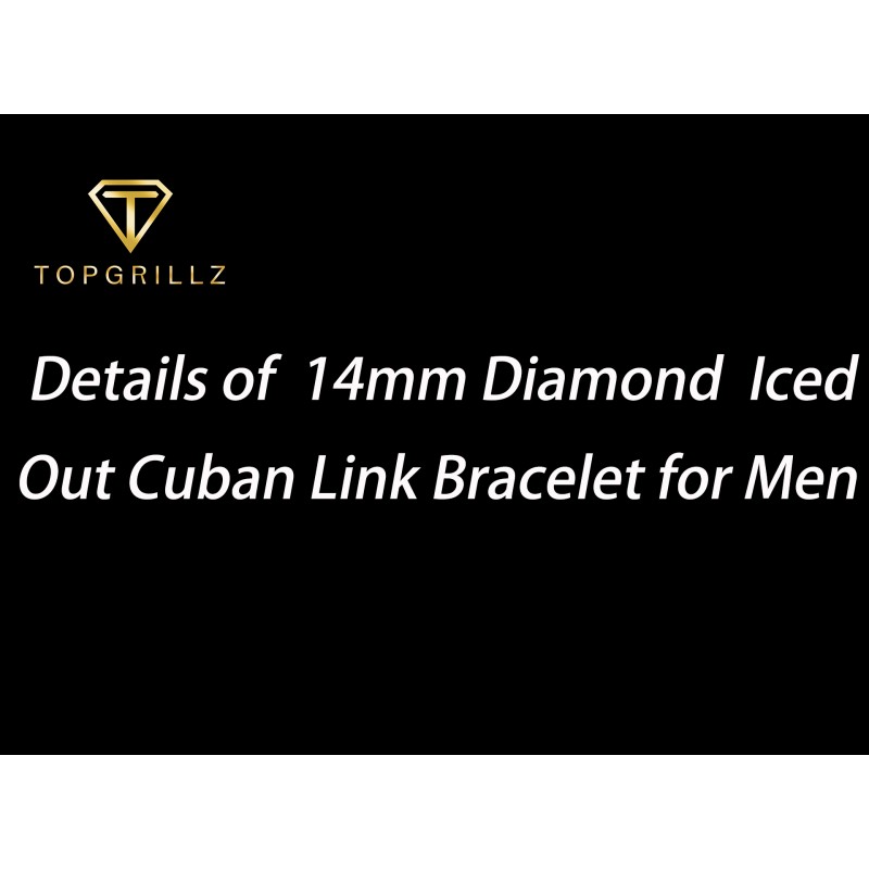 TOPGRILLZ 14mm 6회 14K 골드 충전 아이스 아웃 랩 다이아몬드 마이애미 쿠바 링크 팔찌 남성용 박스 걸쇠 힙합