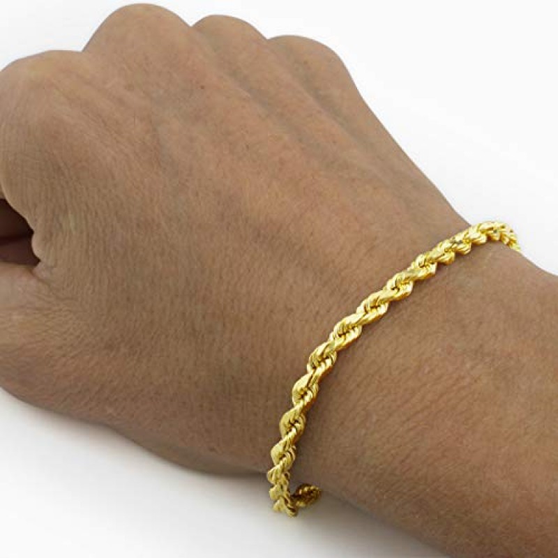 Nuragold 14k 옐로우 골드 5mm 솔리드 로프 체인 다이아몬드 컷 링크 팔찌, 남성 쥬얼리 7