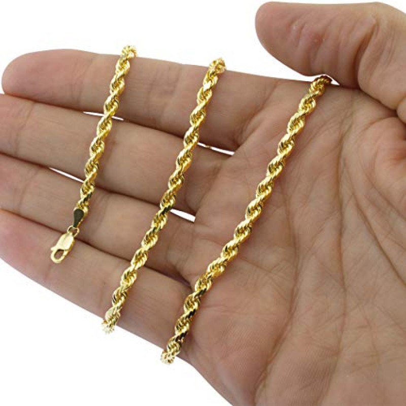 Nuragold 14k 옐로우 골드 5mm 솔리드 로프 체인 다이아몬드 컷 링크 팔찌, 남성 쥬얼리 7