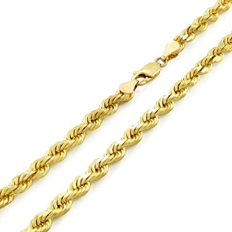 Nuragold 14k 옐로우 골드 5mm 솔리드 로프 체인 다이아몬드 컷 링크 팔찌, 남성 쥬얼리 7