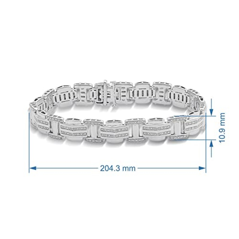 Jewelili 남성용 스털링 실버 링크 팔찌, 천연 화이트 라운드 다이아몬드, 1/2 cttw, 8.5