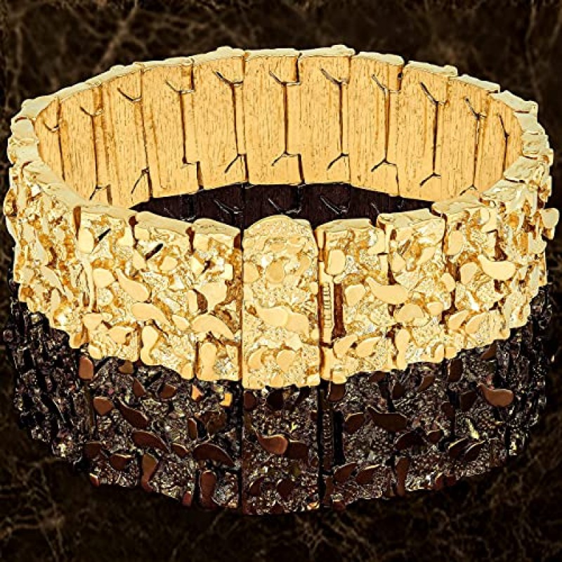평생 주얼리 23mm 견고한 너겟 링크 팔찌 남성용 및 여성용 24k 골드 도금