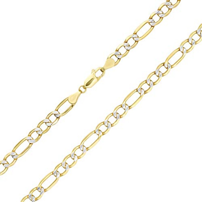 Nuragold 10k 옐로우 골드 5.5mm 피가로 체인 링크 다이아몬드 컷 포장 투톤 팔찌, 남성 여성 주얼리 7