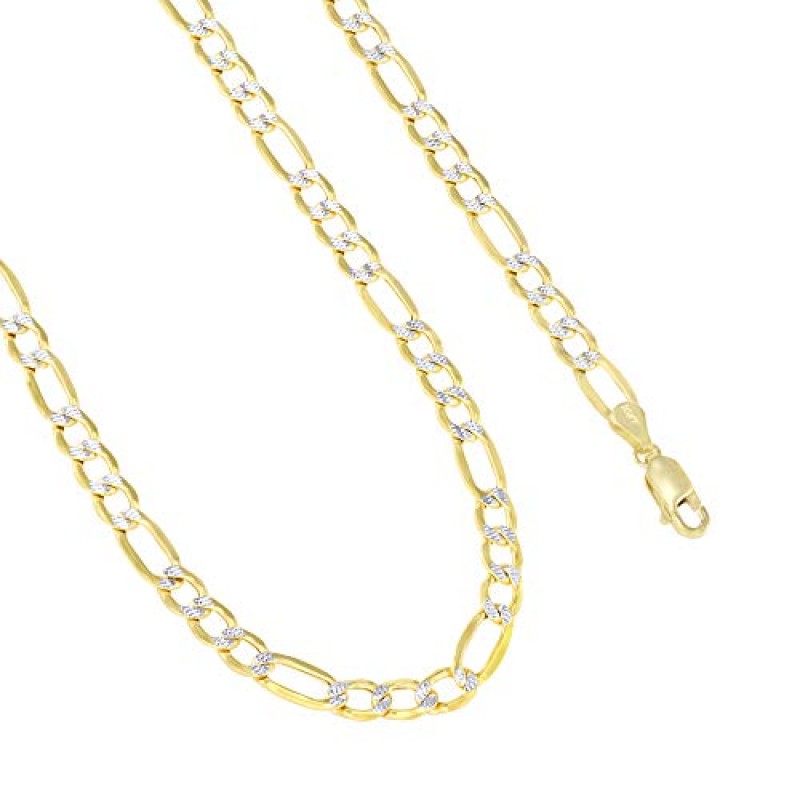 Nuragold 10k 옐로우 골드 5.5mm 피가로 체인 링크 다이아몬드 컷 포장 투톤 팔찌, 남성 여성 주얼리 7
