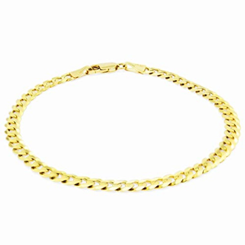 Nuragold 14k 옐로우 골드 5mm 솔리드 쿠바 커브 링크 체인 팔찌 또는 발찌, 남성 여성 주얼리 8