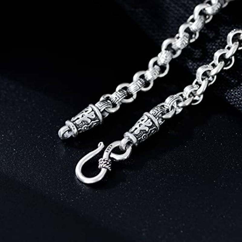 남자 & 소년을위한 CEKAMA 925 스털링 실버 팔찌 섬세한 질감 무거운 팔찌 7.5-8 인치 너비 5-7mm
