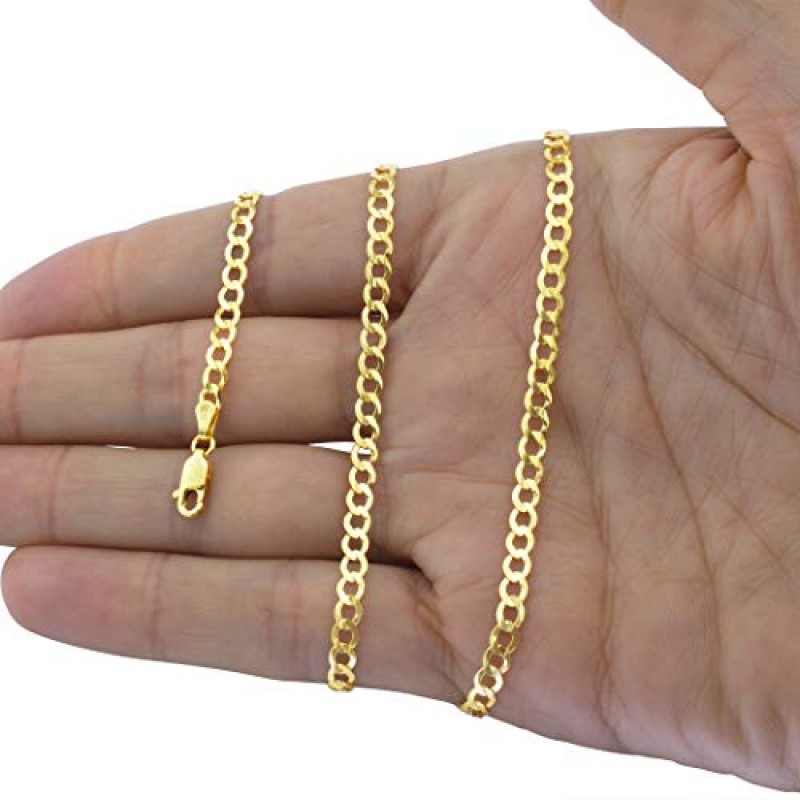 Nuragold 14k 옐로우 골드 4mm 솔리드 쿠바 커브 링크 체인 팔찌 또는 발찌, 여성용 남성용 주얼리 7
