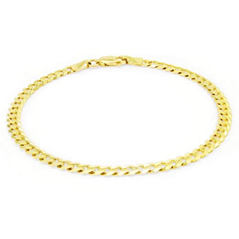 Nuragold 14k 옐로우 골드 4mm 솔리드 쿠바 커브 링크 체인 팔찌 또는 발찌, 여성용 남성용 주얼리 7