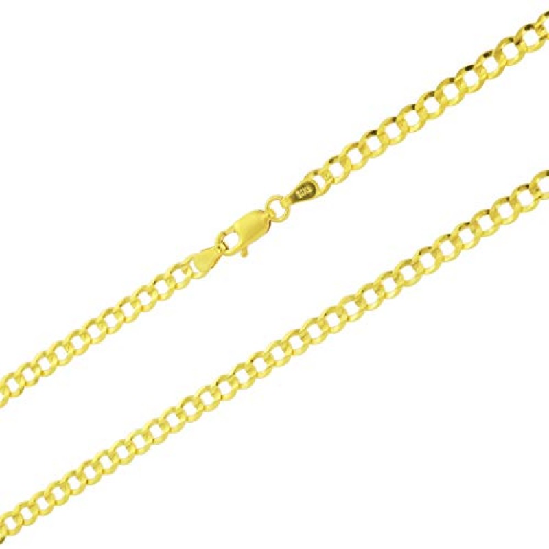 Nuragold 14k 옐로우 골드 4mm 솔리드 쿠바 커브 링크 체인 팔찌 또는 발찌, 여성용 남성용 주얼리 7