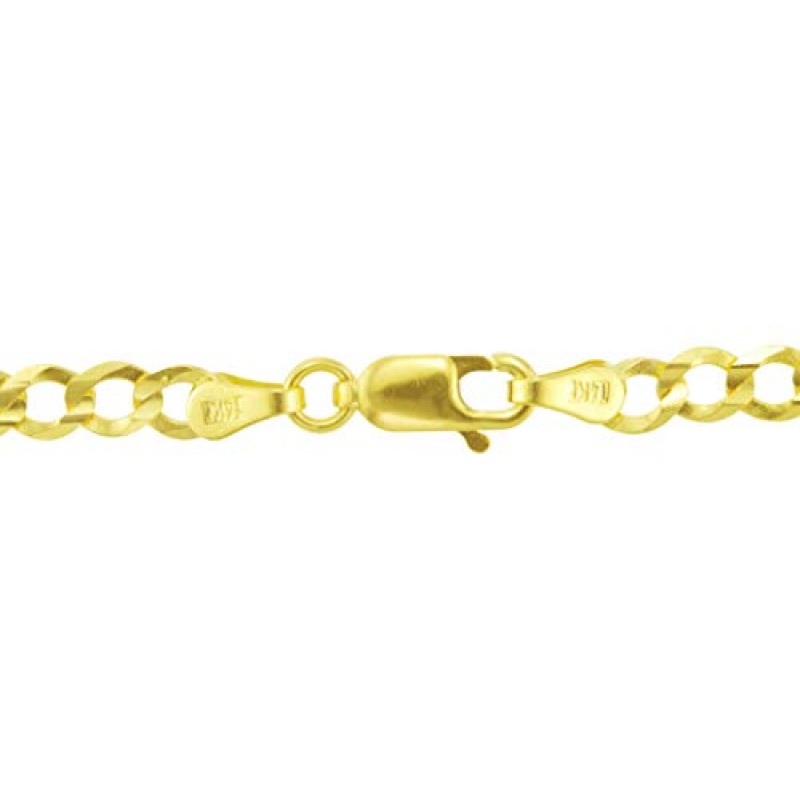 Nuragold 14k 옐로우 골드 4mm 솔리드 쿠바 커브 링크 체인 팔찌 또는 발찌, 여성용 남성용 주얼리 7