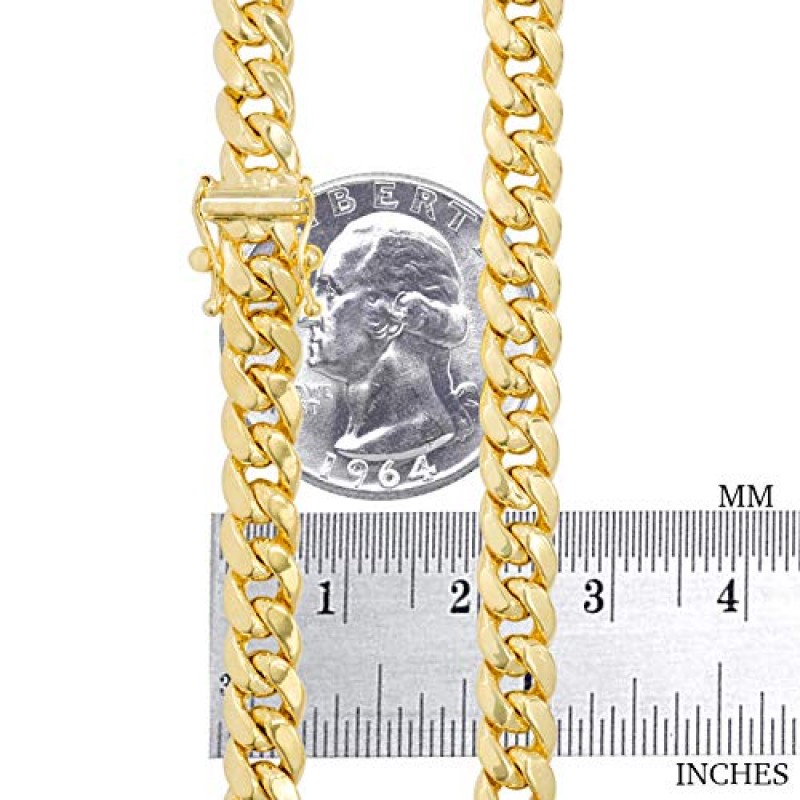 Nuragold 14k 옐로우 골드 6.5mm 마이애미 쿠바 링크 체인 팔찌, 남성용 여성용 보석함 걸쇠 7