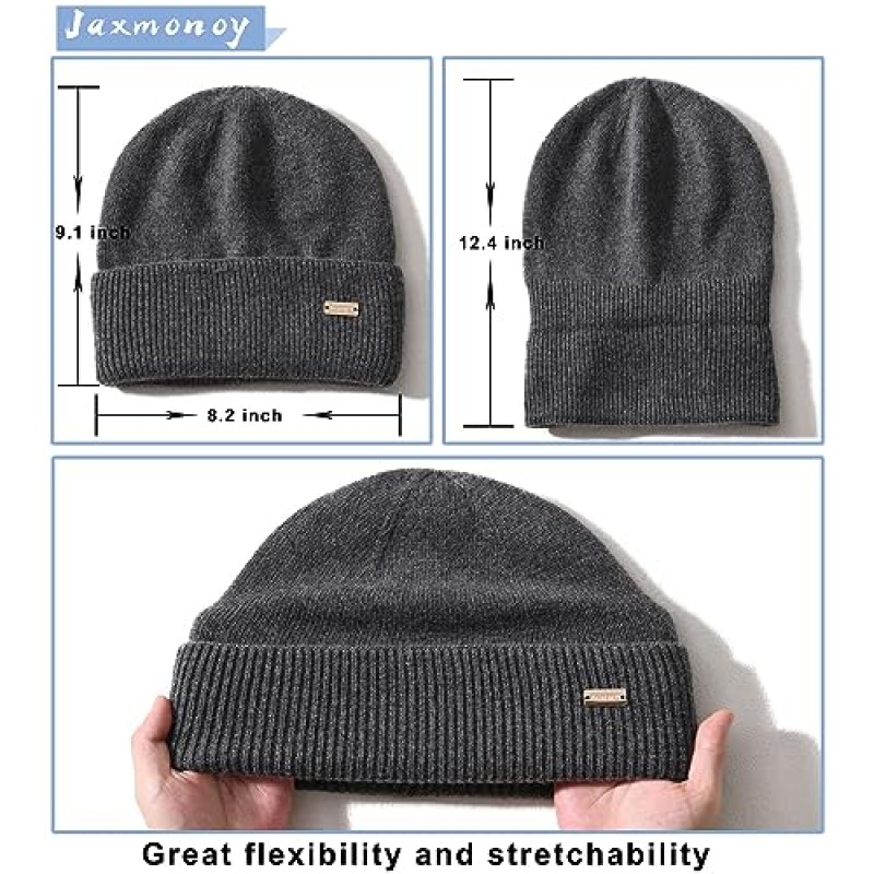 Jaxmonoy 양모 니트 Beanies 여성과 남성을위한 겨울 모자 소프트 캐시미어 따뜻한 더블 레이어 숙녀 해골 비니 모자