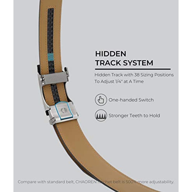 CHAOREN 남성용 래칫 벨트 - 남성용 벨트 가죽 1 3/8인치 드레스 바지용 - 마이크로 조절 가능한 벨트 어디든 맞춤