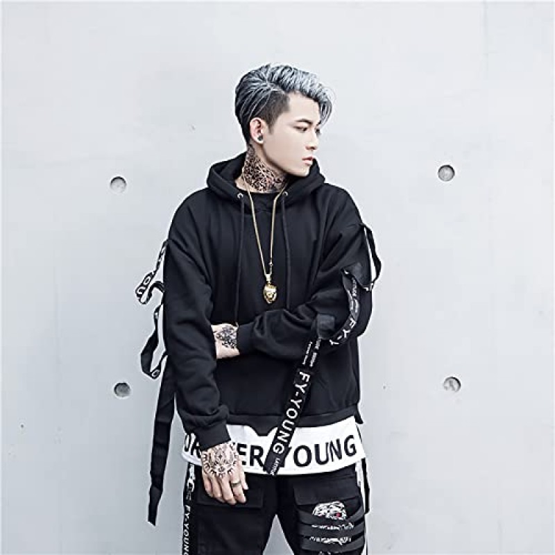 DUDHUH Mens 까마귀 패션 풀오버 편지 인쇄 Tracksuit Techwear 캐주얼 코트 힙합 운동복