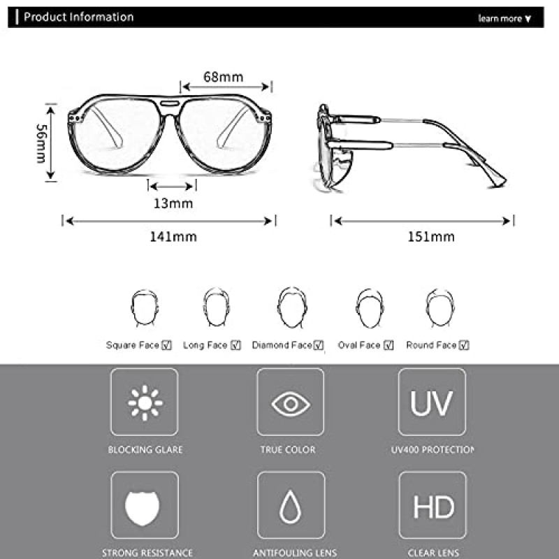 KYMISINKY 패션 빈티지 에비에이터 선글라스 여성용 남성용 대형 프레임 사이드 쉴드 UV 보호 KY2000S