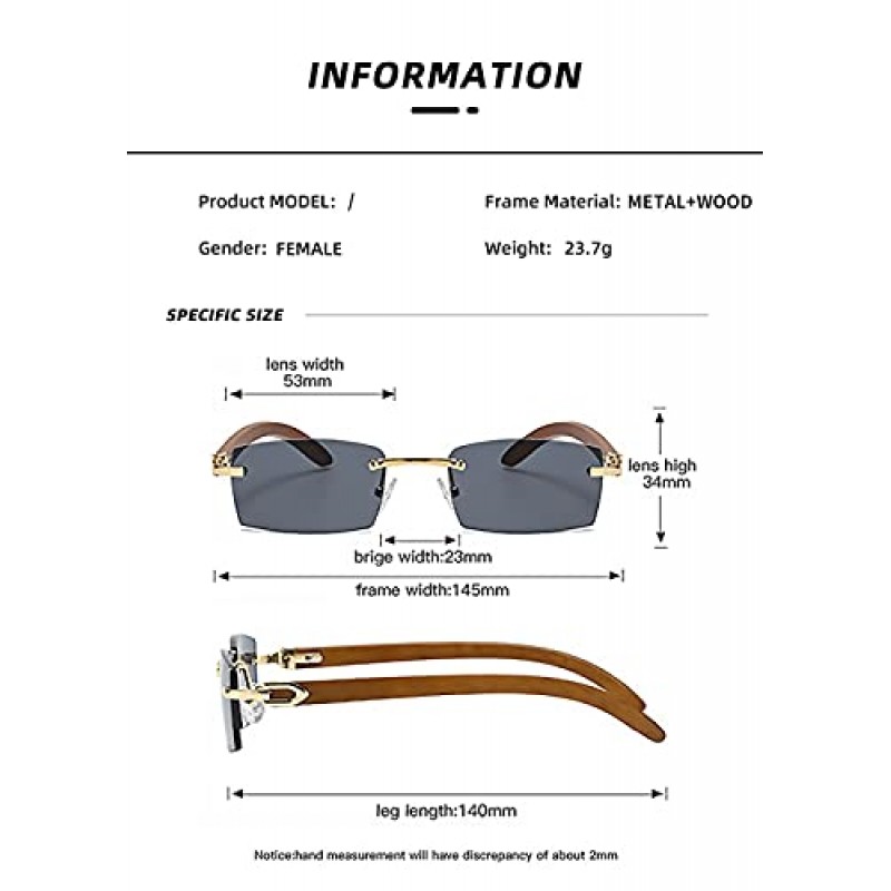 Heptagram 직사각형 패션 무테 선글라스 여성용 남성 갱스터 90s Frameless Shades 레트로 빈티지 트렌디 안경