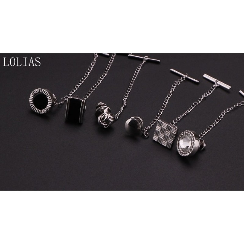 LOLIAS 6Pcs 남자 넥타이 압정 체인 14K 골드 도금 넥타이 압정 클러치 결혼식 생일 기념일 비즈니스 액세서리