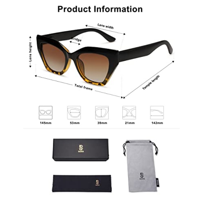 SOJOS Square Cat Eye 여성용 편광 선글라스 레트로 클래식 빈티지 트렌디 Cateye Shades Sunnies Gafas desole SJ2235