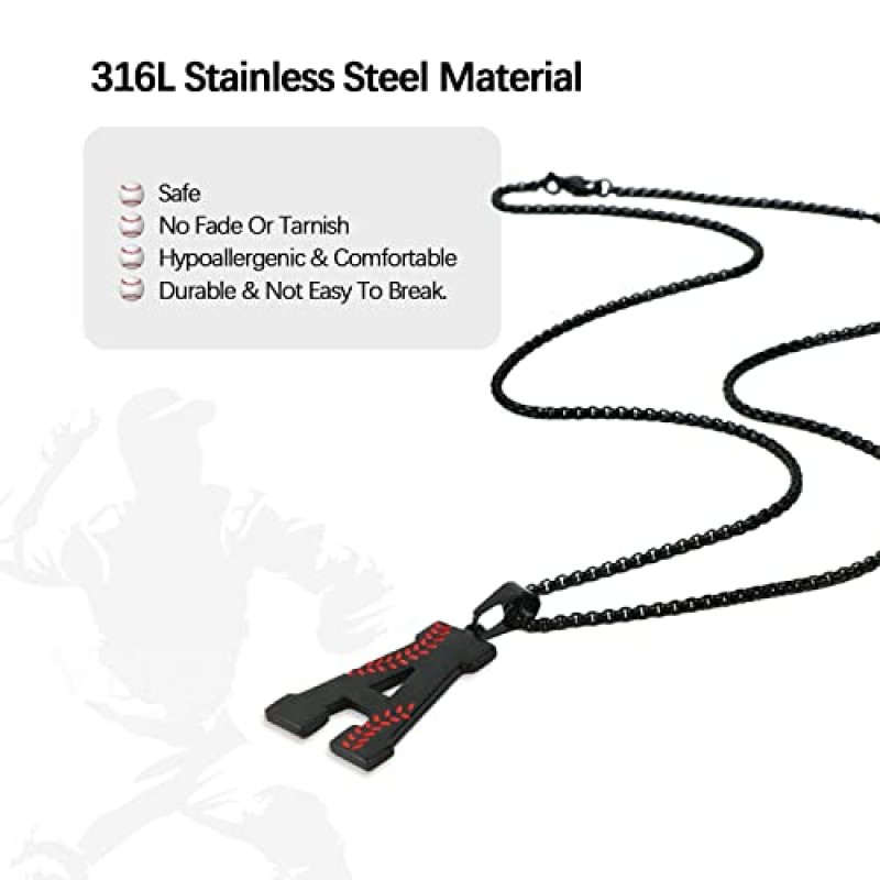 소년을위한 야구 초기 목걸이 남자 A-Z 편지 목걸이 액세서리와 체인 스테인레스 스틸 펜던트 팀 플레이어 운동 선수 애호가 팬을위한 스포츠 매력 야구 선물