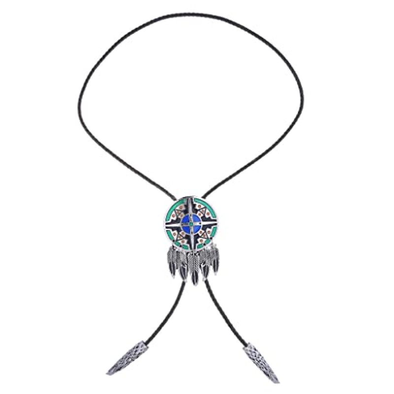 Bolo Tie Dreamcatcher 인도 깃털 서부 카우보이 넥타이 의상 액세서리 남성 여성을위한