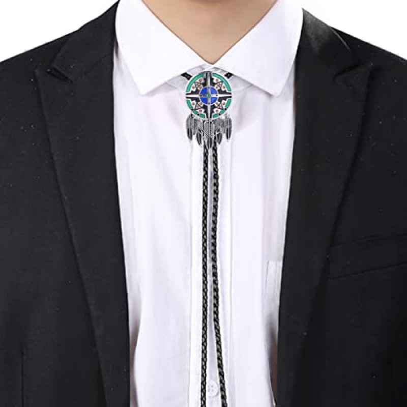 Bolo Tie Dreamcatcher 인도 깃털 서부 카우보이 넥타이 의상 액세서리 남성 여성을위한