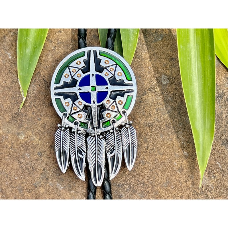 Bolo Tie Dreamcatcher 인도 깃털 서부 카우보이 넥타이 의상 액세서리 남성 여성을위한