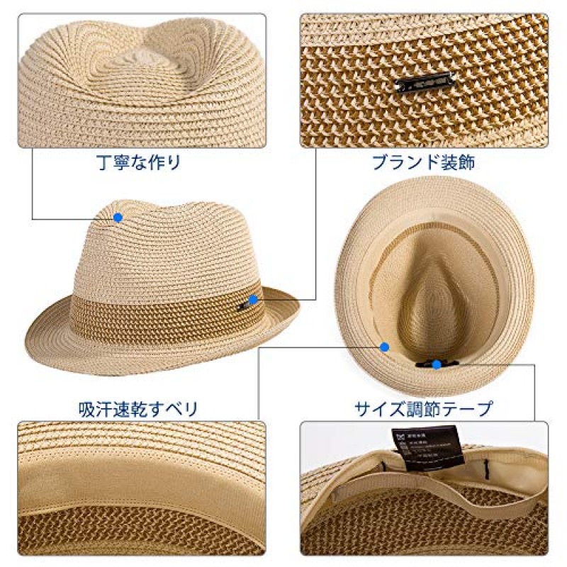 Fancet Packable 밀짚 페도라 파나마 태양 여름 해변 모자 쿠바 Trilby 남성 여성 55-64cm