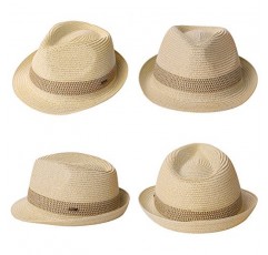Fancet Packable 밀짚 페도라 파나마 태양 여름 해변 모자 쿠바 Trilby 남성 여성 55-64cm