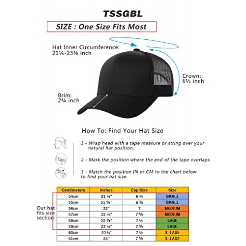 TSSGBL 2 팩 Snapback 트럭 운전사 야구 모자 메쉬 백 조정 가능한 빈 볼 캡 남성 여성을위한