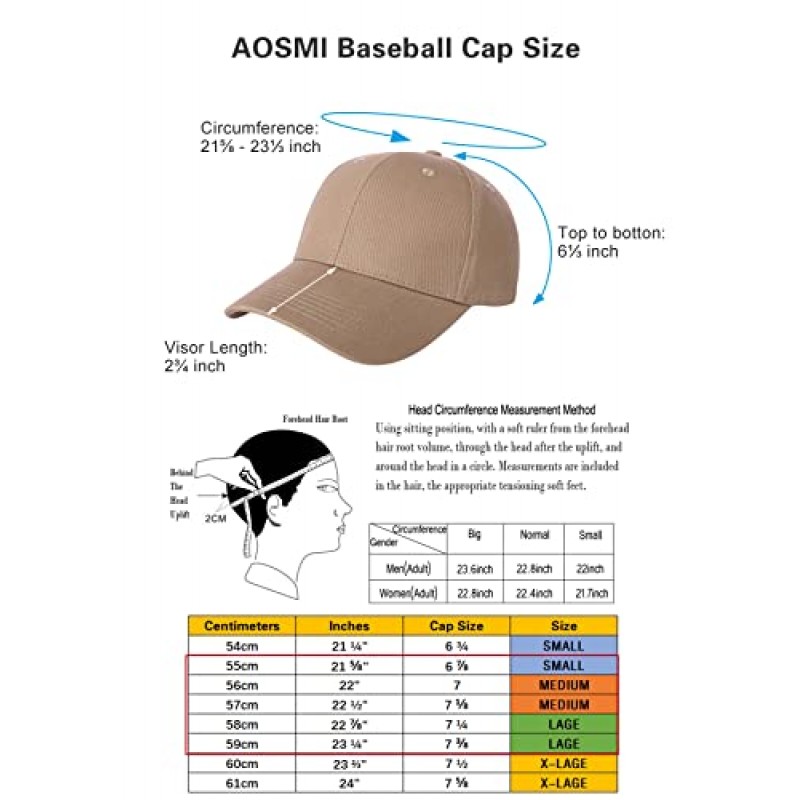 AOSMI 3 팩 일반 코튼 스트랩 백 야구 모자 조정 가능한 한 사이즈는 남성 여성용 가장 로우 프로파일 빈 팀 볼 모자에 맞습니다.