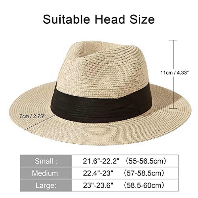 Lanzom 여름 해변 태양 모자 남성용 여성용 접이식 플로피 여행 Packable Staw Hat, Wide Brim Hat