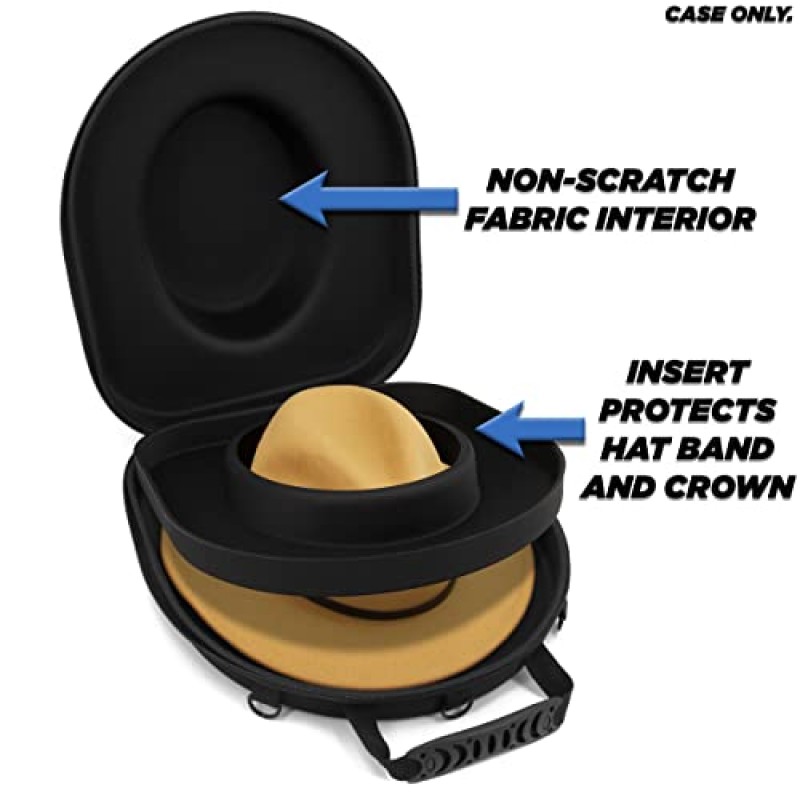 페도라, 파나마, 중산모 등을 위한 CASEMATIX 모자 케이스 - 운반용 스트랩, 수하물 스트랩 및 ID 카드 슬롯이 있는 하드쉘 모자 여행용 케이스, 최대 챙이 3