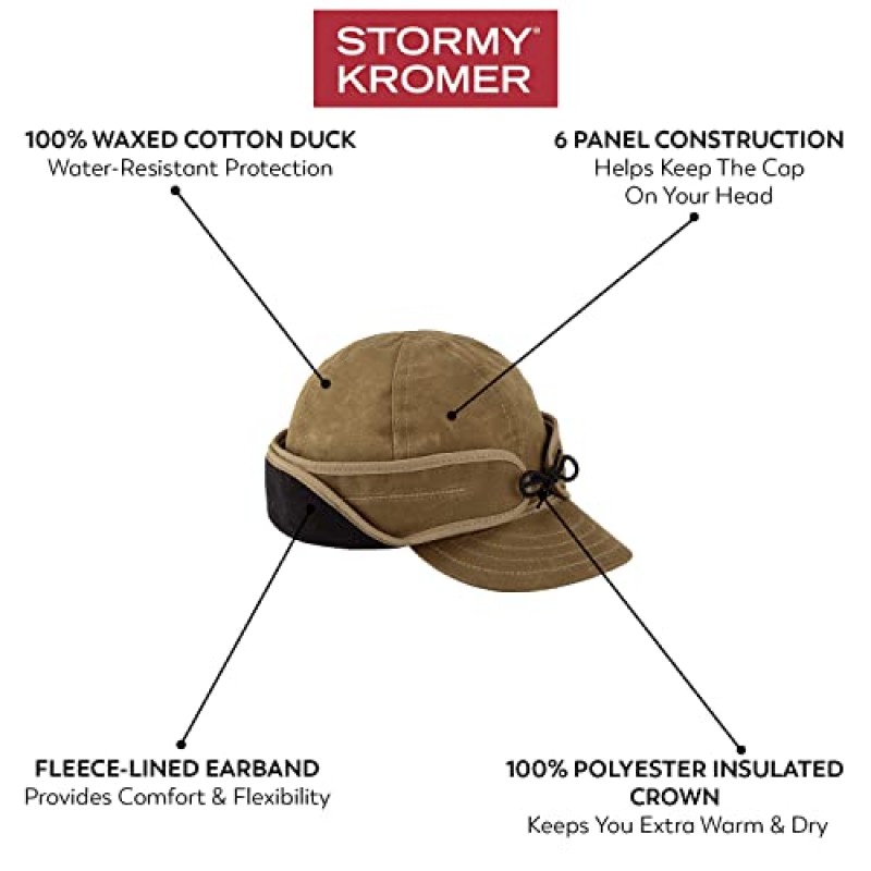 Stormy Kromer 왁스 칠한 목장주 모자 - 양털 귀덮개가 있는 겨울 왁스 칠한 면 모자