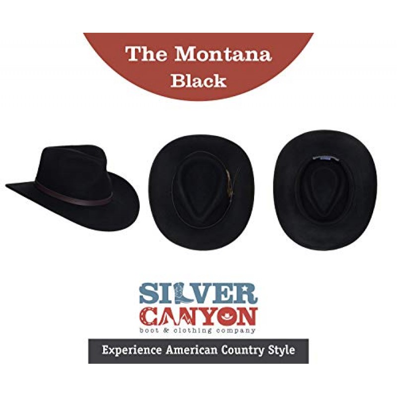 Montana 분쇄 가능한 울 펠트 웨스턴 스타일 카우보이 모자 - Silver Canyon 제작