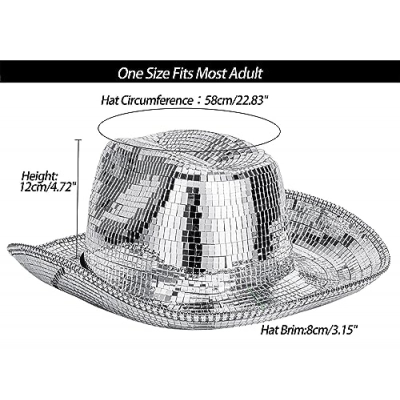 디스코 미러 볼 카우보이 모자 - 여성 남성 실버 반짝 이는 카우걸 모자 독신 학사 파티 모자