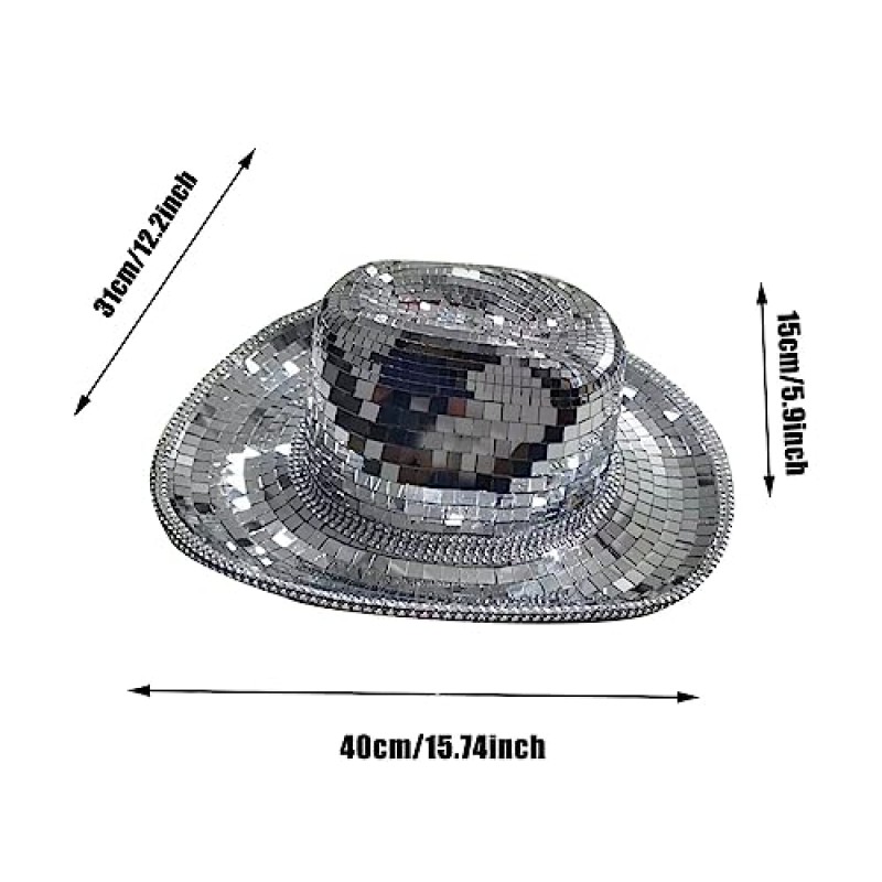 디스코 볼 카우보이 모자 여성용 반짝이는 빛나는 공간 모자, 실버 미러 볼 카우보이 모자, 코스프레 독신 파티